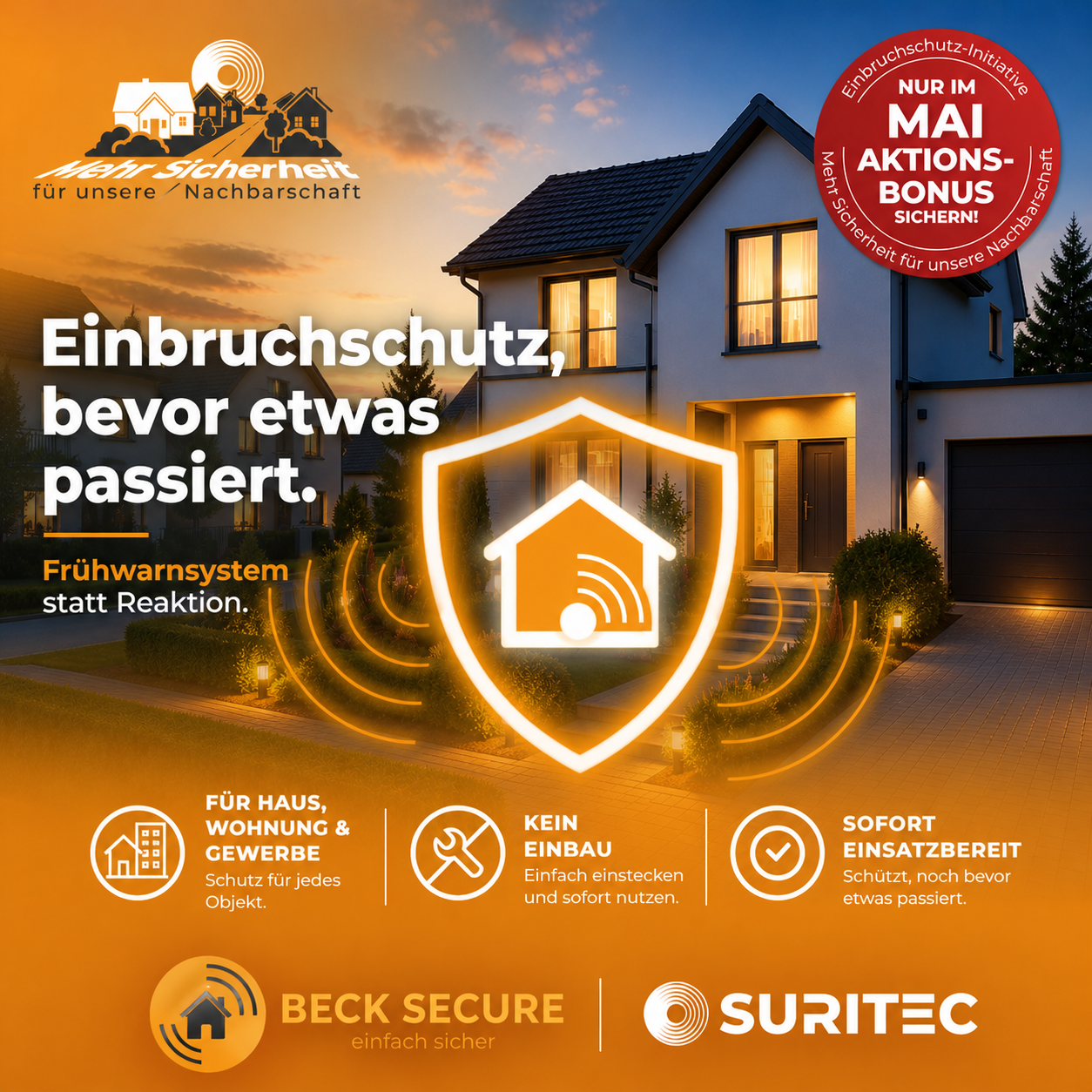 Einbruchschutz Aktion im Mai für mehr Sicherheit in der Nachbarschaft mit Frühwarnsystem