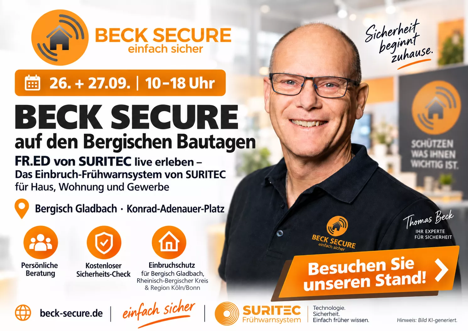 Thomas Beck von BECK SECURE präsentiert FR.ED von SURITEC auf den Bergischen Bautagen 2026 in Bergisch Gladbach