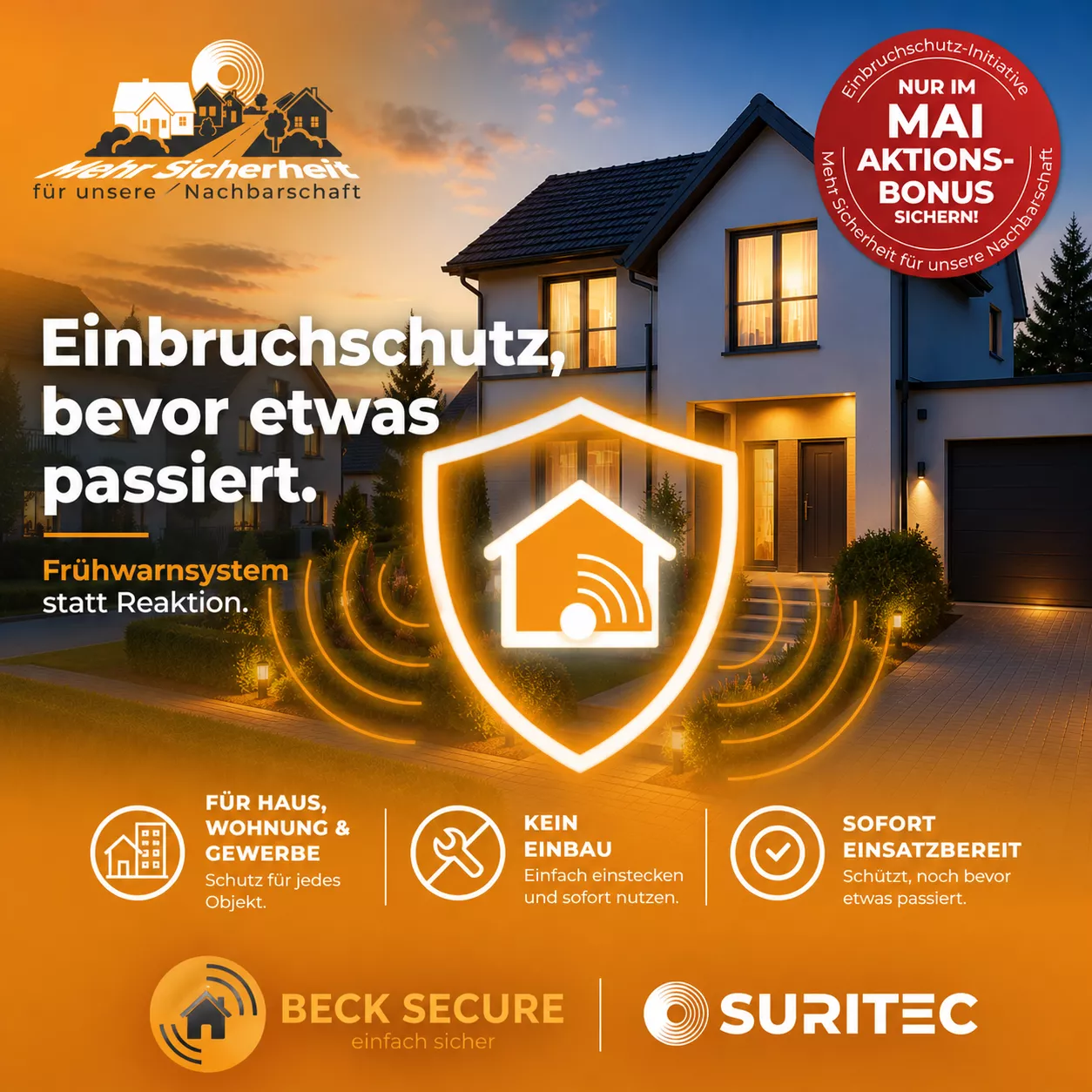Einbruchschutz Aktion im Mai für mehr Sicherheit in der Nachbarschaft mit Frühwarnsystem