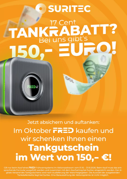 FR.ED Oktober-Aktion 2026 von SURITEC mit 150 Euro Tankgutschein